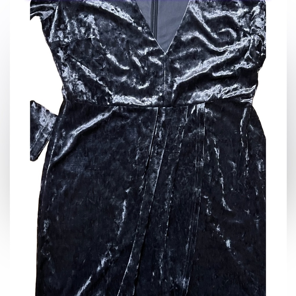 Lulus XL strong ambition slate blue velvet asymmetrical long sleeve dress - Picture 6 of 13